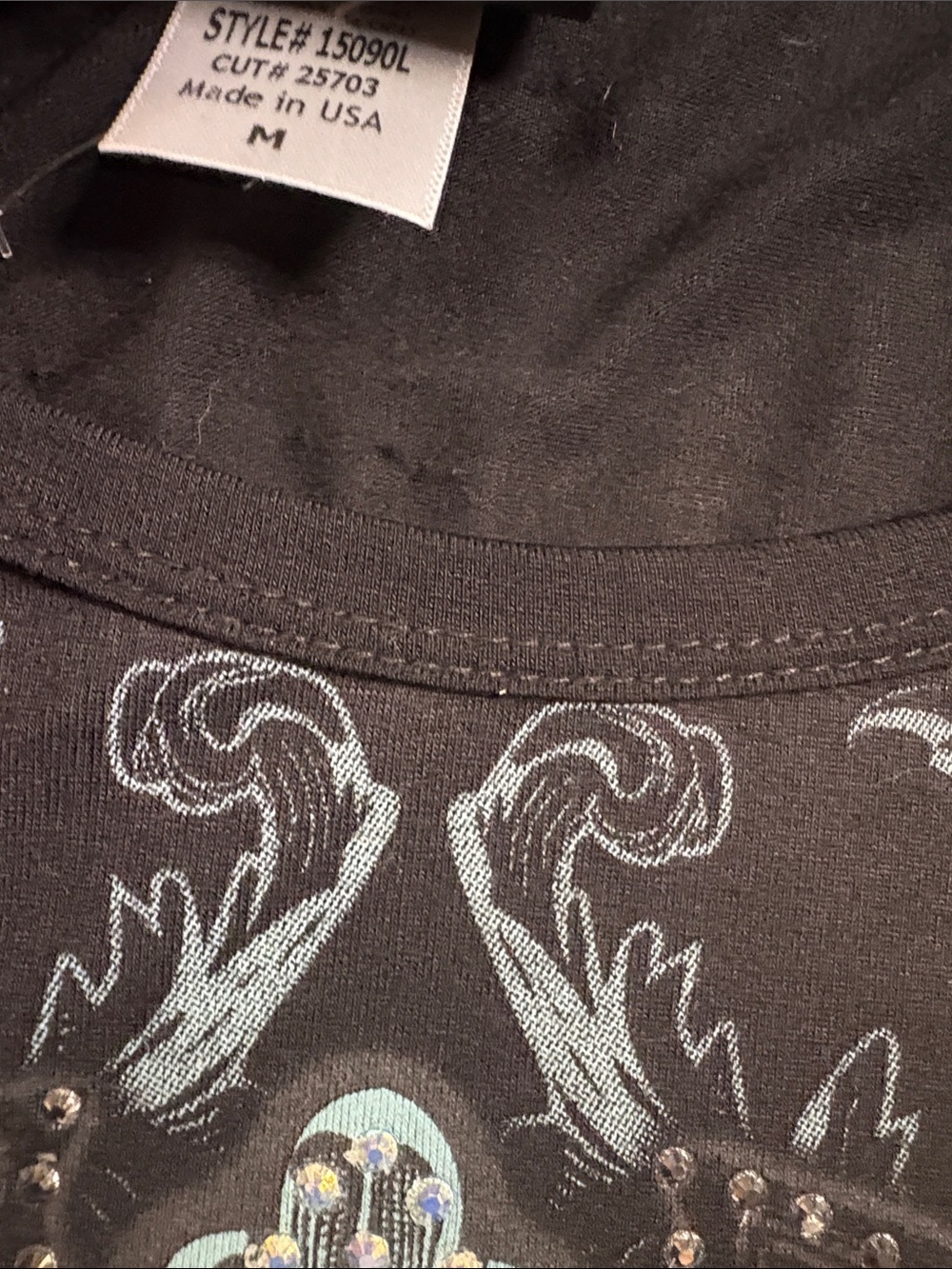 Vocal Black Long Sleeve Tee with Angel Wing Graphic - Picture 3 of 7